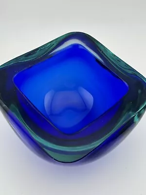 Sommerso Geode Style Bowl ART GLASS MURANO Green & Blue Seguso STYLE Dish • $120
