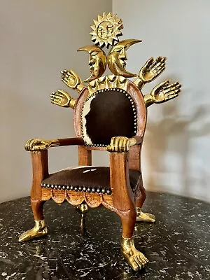 Pedro Friedeberg Throne Chair Sculpture Gilt Crescent Moon Hands Cowhide Mexican • $9500