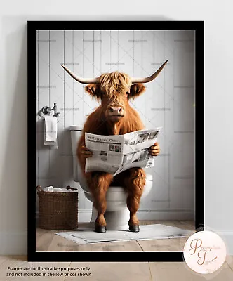 Highland Cow Toilet Word Art Poster Print Bathroom Humour Joke Funny Gift Decor • £5.45