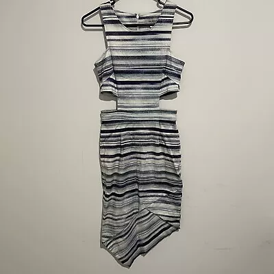 Maurie & Eve Womens Side Cut Out Body Con Dress Striped Size 6 Blue Occasion • $12.85