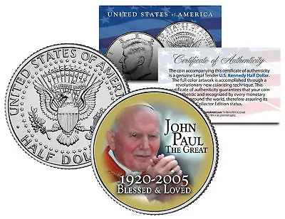 POPE JOHN PAUL II The Great 2005 JFK Half Dollar Colorized Coin BLESSED & LOVED • $8.95