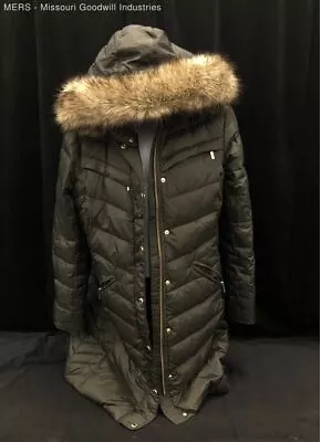 Michael Kors Olive Green Full Zip Faux-Fur-Trim Hooded Puffer Coat - Size M • $14.99