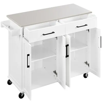 Mobile Kitchen Island With Stainless Steel Top And Double Drawers And Cabinets • $199.99