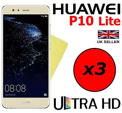 3x ULTRA HD CRYSTAL CLEAR SCREEN PROTECTOR COVER FILM GUARD FOR HUAWEI P10 LITE • £3.28