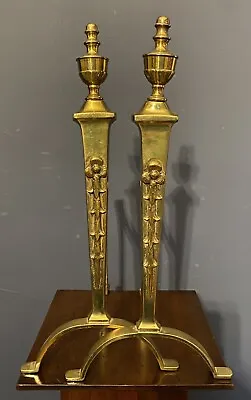 Antique Brass Fire Dogs Andirons. Pair With Splayed Paw Feet With Brass Rests • $92.20