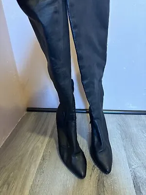 Leather Black Over The Knee Thigh High Stiletto Boots Sz 8.5 • $229