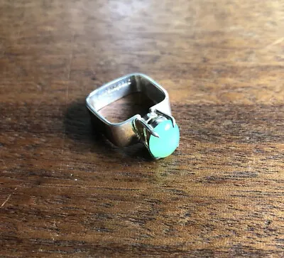 Modernist Sterling Green Chrysoprase Ring Vintage Minimal Style Size 5 • $95