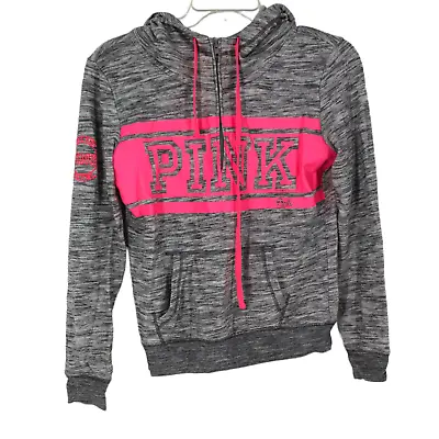 Victoria's Secret PINK Half Zip Gray And Pink Hooded Sweater Small • $9.98