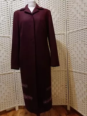 Karen Millen Size 14 Aubergine Wool And Cashmere Blend Embellished Maxi Coat • £17