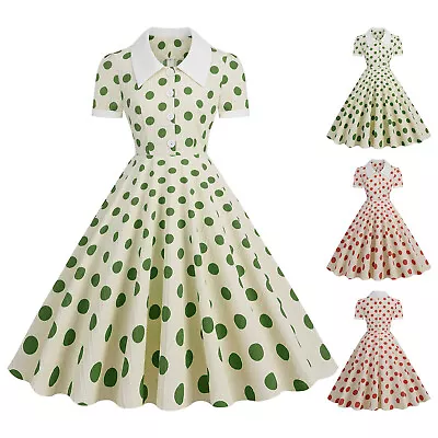 Women Vintage Dating Work Picnic Style Polka Dot Shirt Dress Gothic Doll Clothes • $44.59