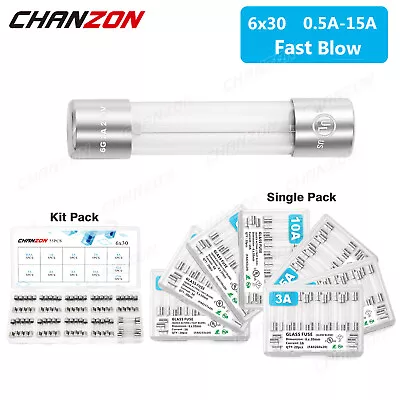£5.57 • Buy 6x30mm Glass Tube Fuse 0.5A 1A 2A 3A 4A 5A 6A 8A 10A 12A 15A 250V 125V Assorted