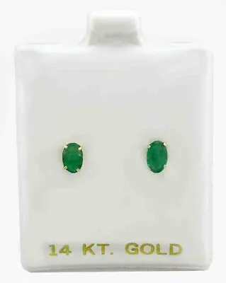 GENUINE 1.36 Cts EMERALDS STUD EARRINGS 14K YELLOW GOLD - Free Certificate - NWT • £0.80