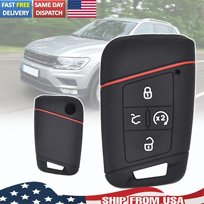 $8.16 • Buy Car Key Fob Cover Case 4 Button Silicone For VW Tiguan Atlas Key Shell Holder