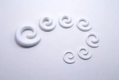 1 Pair 8g - 00g White Acrylic Spiral Tapers  Choose Your Size  • $1.99