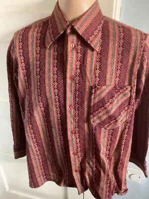 Jitex Mens Vintage  Shirt Shirt Size Small Reds  15  Collar Eastern Psychedelic • £20