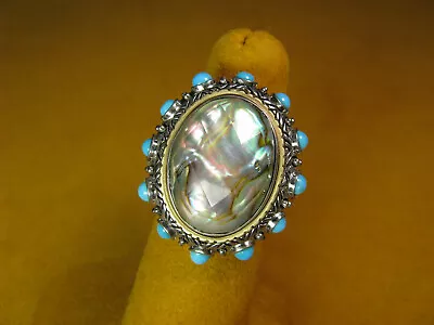 BARBARA BIXBY ABALONE DOUBLET TURQUOISE GEMSTONE SIZE 6 FLOWER RING SS 18K Gift • $358.99