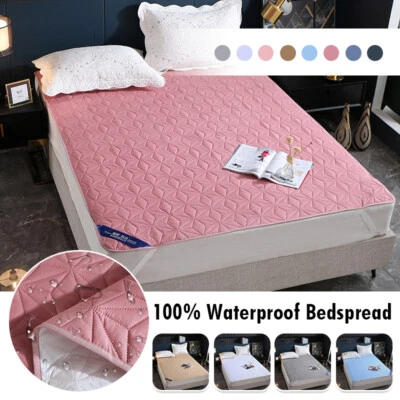 £22.55 • Buy Waterproof Bedspread Bed Cover Quilted Mattress Pad Washable Mattress Protector