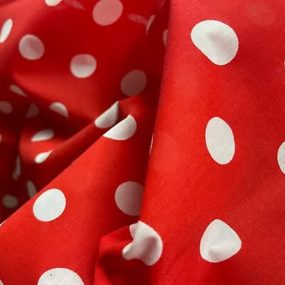 White Polka Dot Spots Polycotton Material Minnie Mouse Fabric Per Metre 45” RED • £1.99