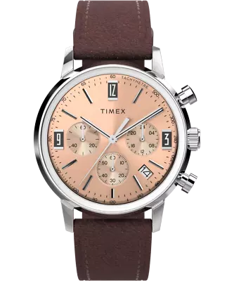 Timex Marlin Chronograph Tachymeter 40mm Leather Strap Watch TW2W51400 • $399.95
