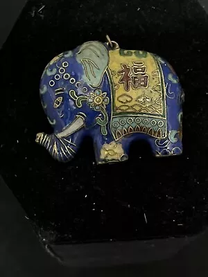 Vintage Chinese Cloisonné Elephant Pendant  Lucky Trunk Up • $9.95