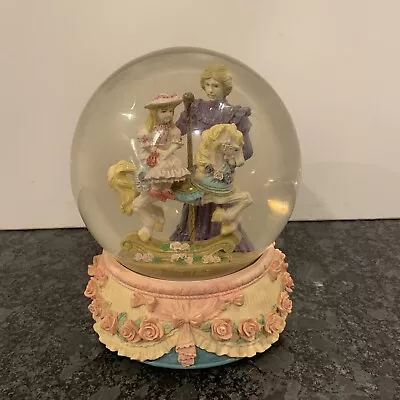 Girl On Carousel Horse With Mom Large Vintage Musical Snow Globe WORKS • $59.95