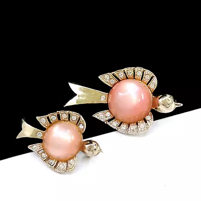 Vintage 50s Pink Lucite Moonglow Jelly Belly Rhinestone Bird Scatter Pins Brooch • $14.99