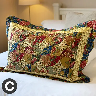 Large Rectangle Cushion Cover / Pillowcase Ochre Yellow Country Patchwork Floral • £7.95