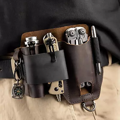 Men Multitool Leather Sheath EDC Pocket Organizer Storage Belt Waist Bag Gift • $19.63