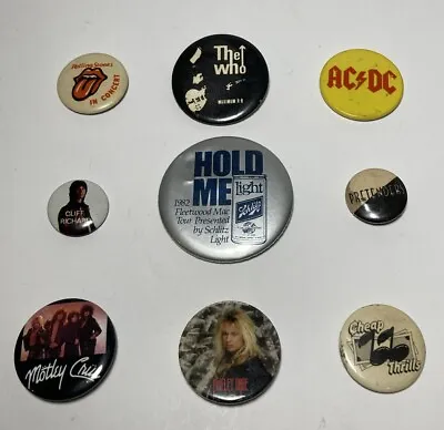 Vtg Rock Band Motley Crue AC/DC Who Cheap Thrills Rolling Stones Button Pin Lot • $29.99