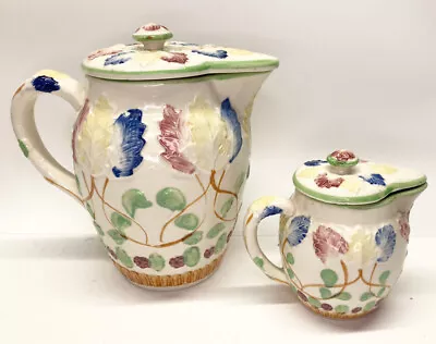 Vtg Ceramic Floral Embossed Water Pitcher & Creamer Hand Painted Japan 40’s • $9.99