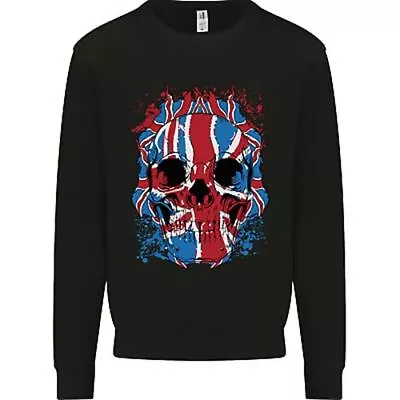 Union Jack Flag Skull Gym MMA Biker Kids Sweatshirt Jumper • £15.99