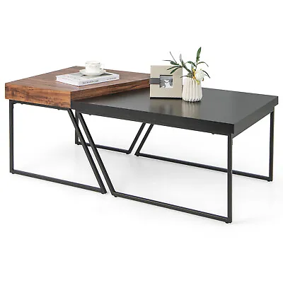 Giantex Nesting Coffee Table Set Of 2 Stacking Side Table Industrial Modern • $126.95