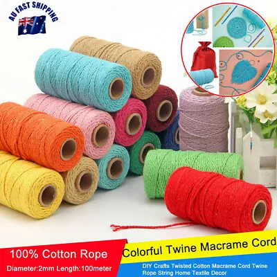 $7.09 • Buy 3/4/5/6MM Cotton Rope Natural Twisted Cord DIY Craft Macrame Artisan Weaving 
