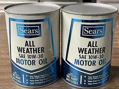 Lot Of 2.  Sears All Weather Motor Oil 1qt. 10w 30 Vintage Metal Can - Empty • $24.95