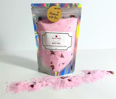 Rose Bath Salts Epsom Salt Bath Soak Therapeutic Gift For Her Body Soak Gift • $7.71