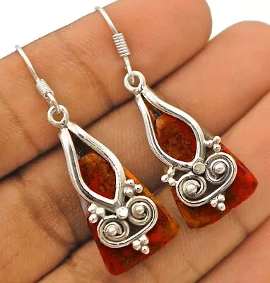 Natural Moroccan Seam Agate 925 Solid Sterling Silver Earrings Jewelry ED11-7 • $31.99