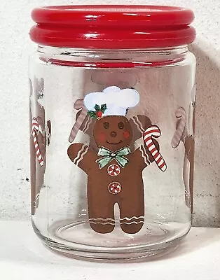 VTG KIG Indonesia Clear Glass Candy Canister Jar Gingerbread Cookie Theme • $4.89