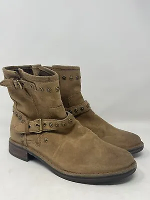 Ugg Fabrizia Brown Suede Zip Up Ankle Moto Biker Boots Womens Size 8 • $70