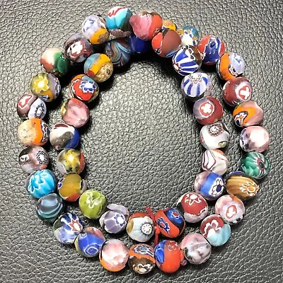 Vintage Venetian Italian Multi Color Chevron Beads 14.3mm Glass Beads Strand • $46