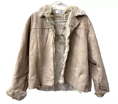 Vintage Lisa International Y2K Medium Reversible Faux Fur Jacket Suede Camel Tan • $45