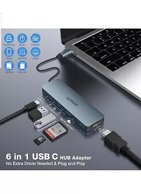 HOPDAY 6 In 1 USB-C To 4K HDMI Adapter For MacBook Pro Air IMac IPad Pro • £9.95