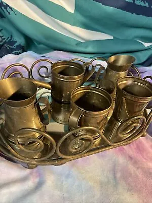 Vintage Lot Of 5 SOLID BRASS Hosely Watering Can Pail Miniatures And Display • $35.99
