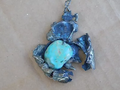 Antique Native America Hand Made Turquoise Bead Pendant 2-1/2  • $14.99