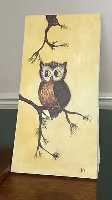 Vintage 60's Owl - Oil Painting - Stretched Canvas - Signed Original   Retro MCM • $24.99