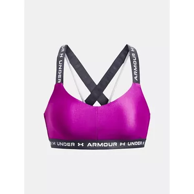 Under Armour UA Ladies Crossback Low Light Impact Sports Bra Purple Logo • £15.99