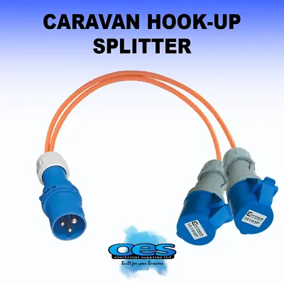 16 Amp To 2 X 16 Amp Sockets 2way Orange Splitter 240v Caravan Hook Up Power 16a • £16.35
