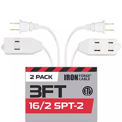 3 Ft White Extension Cord 2 Pack - 16/2 Durable Electrical Cable • $11.49
