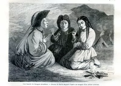 Mongolian Family Smoking A Pipe... Antique Engraving 1860 • $7.50