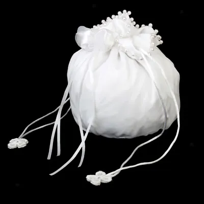 £10.13 • Buy Wedding Bride Bridesmaid Flower Girl Drawstring   Bag Beaded White Satin