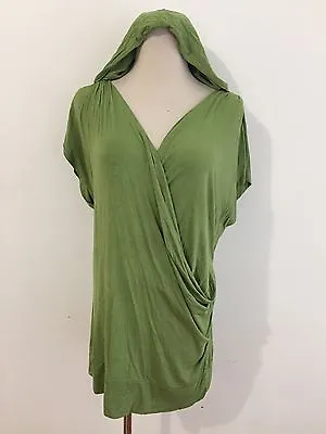 Michael Stars Faux Wrap Tunic Top Hoodie Leaf Green OSFM One Size Fits Most • $24.99